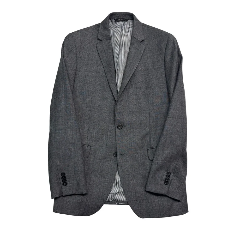 Banana Republic 38R 31x29 Gray Burgundy Plaid 2pc Pant Suit Flat Front Slim Fit